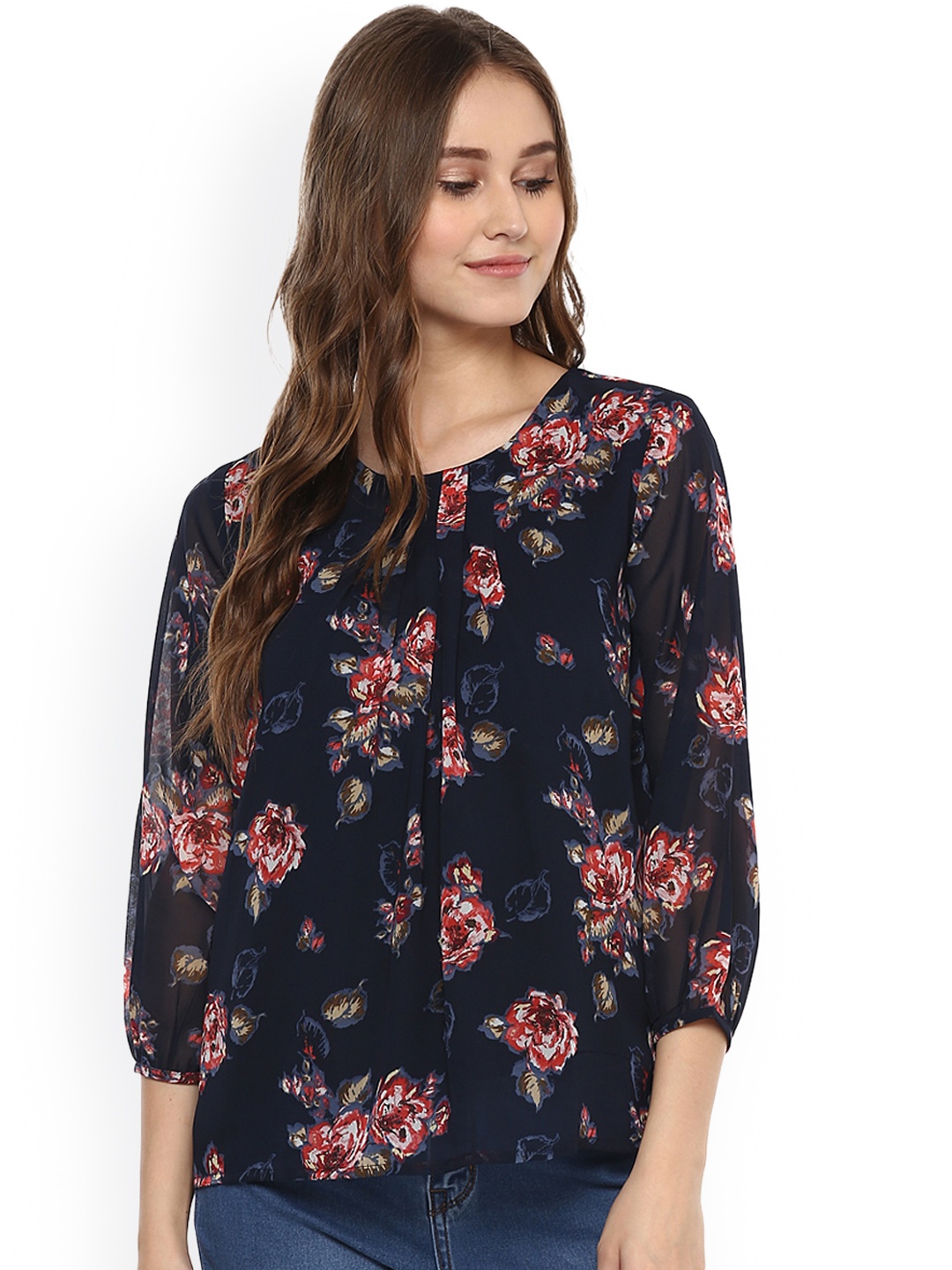 

Harpa Women Navy Blue Printed Top