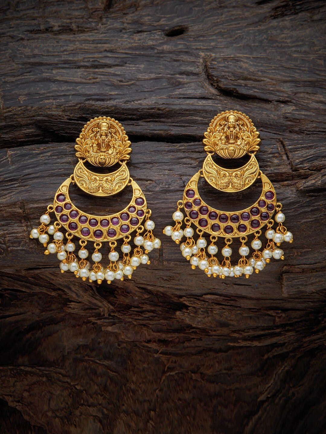 

Kushal's Fashion Jewellery Gold-Plated Crescent Shaped Chandbalis Earrings, Pink