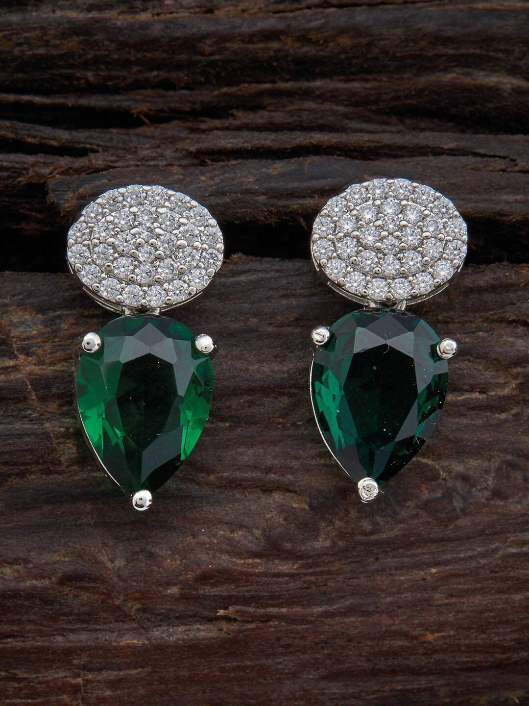 

Kushal's Fashion Jewellery Rhodium-Plated Teardrop Shaped Drop Earrings, Green