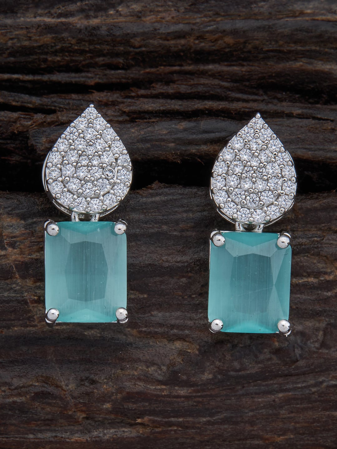 

Kushal's Fashion Jewellery Rhodium-Plated Cubic Zirconia Square Drop Earrings, Sea green