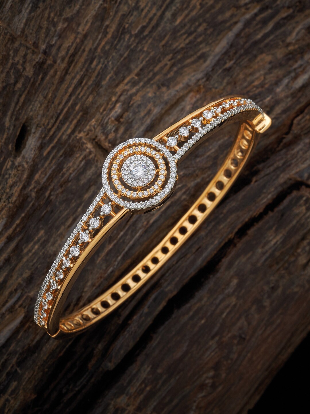 

Kushal's Fashion Jewellery Women Gold-Toned & White Cubic Zirconia Gold-Plated Kada Bracelet