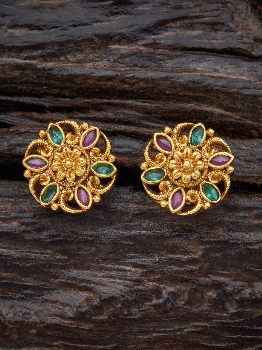 

Kushal's Fashion Jewellery Gold-Plated Floral Studs Earrings, Pink