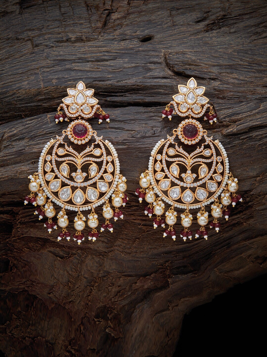 

Kushal's Fashion Jewellery Gold-Plated Kundan Crescent Shaped Chandbalis Earrings, White