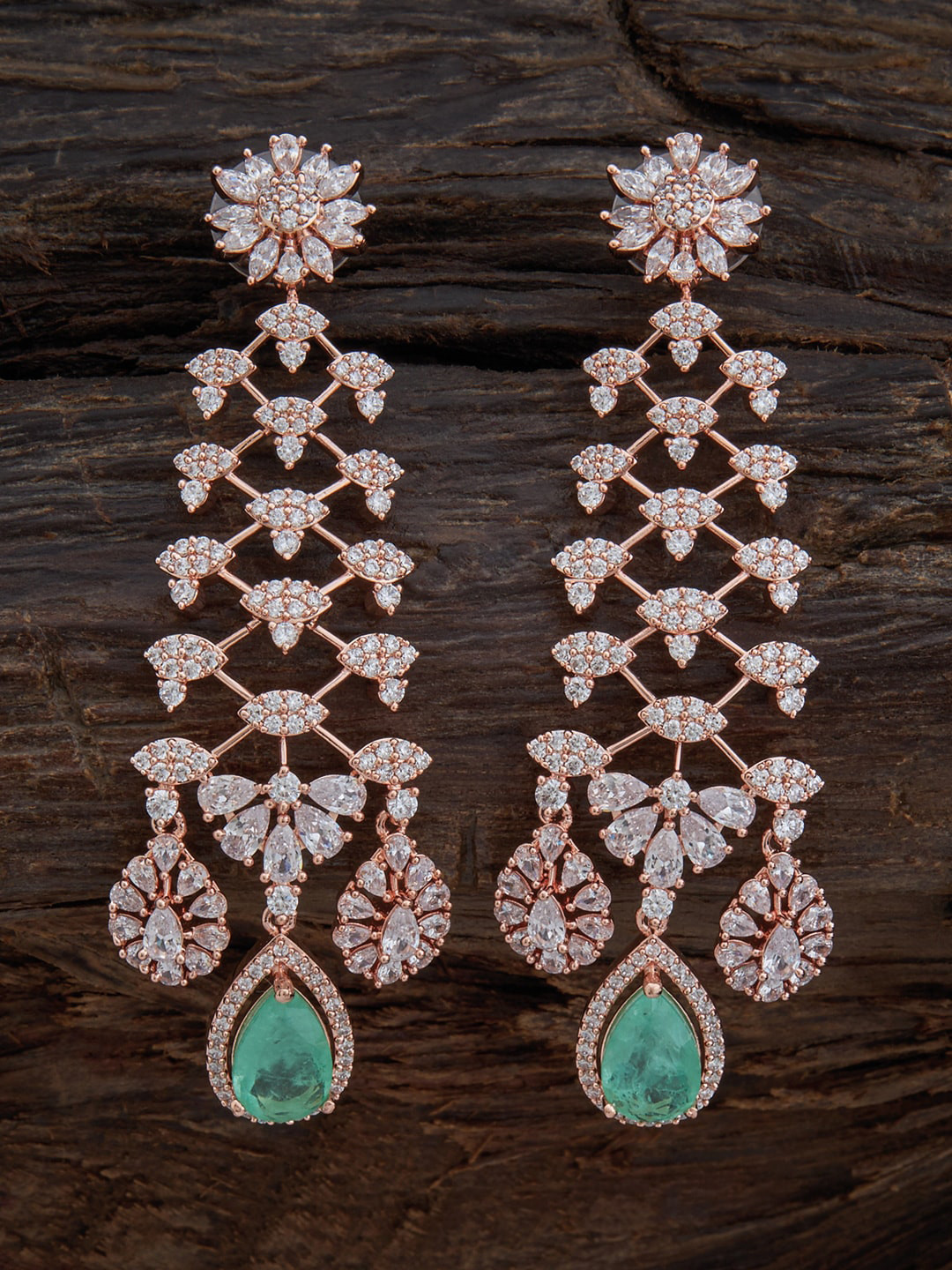 

Kushal's Fashion Jewellery Rose Gold-Plated Cubic Zirconia Teardrop Shaped Drop Earrings, Sea green