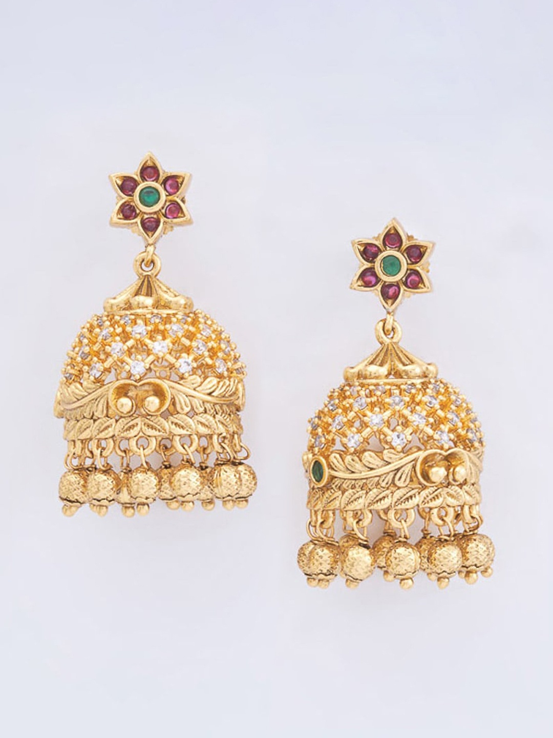 

Kushal's Fashion Jewellery Gold-Plated Classic Jhumkas Earrings, Pink