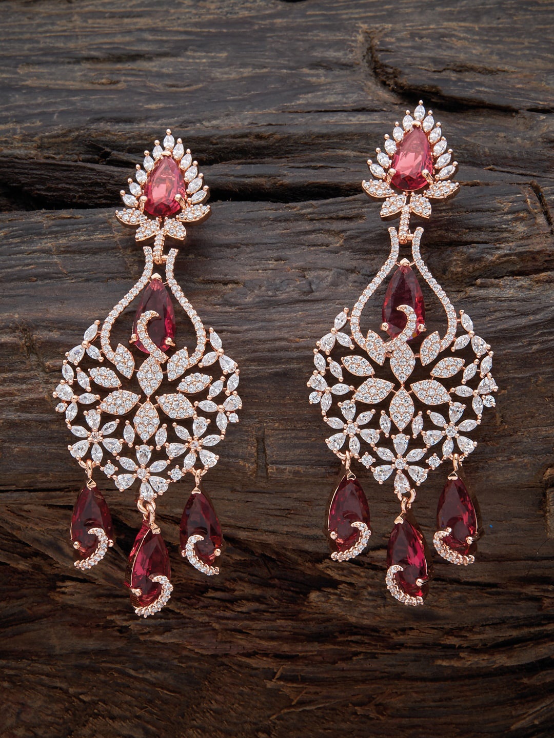 

Kushal's Fashion Jewellery Rose Gold-Plated Cubic Zirconia Teardrop Shaped Drop Earrings, Pink