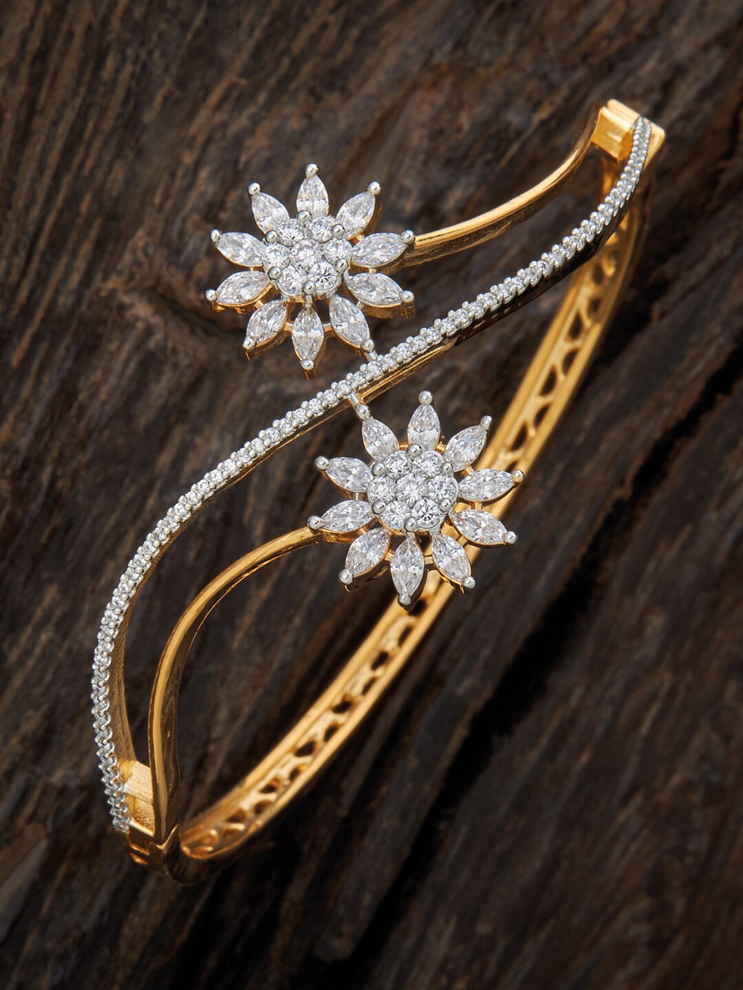 

Kushal's Fashion Jewellery Women Gold-Toned & White Cubic Zirconia Gold-Plated Kada Bracelet
