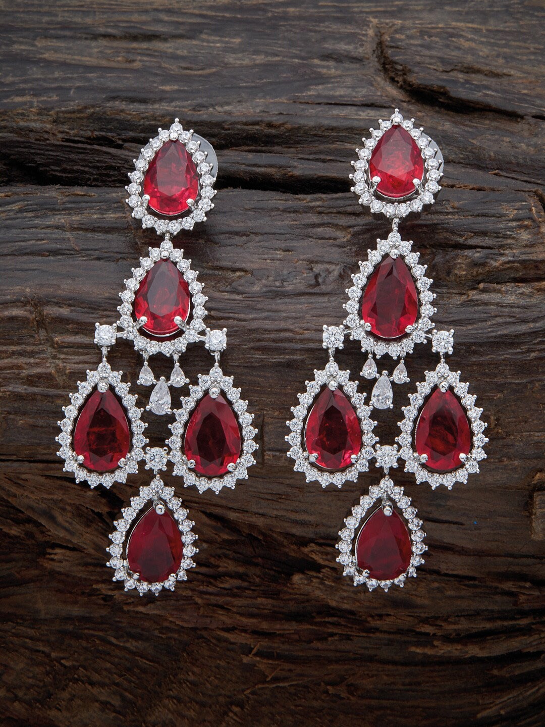 

Kushal's Fashion Jewellery Rhodium-Plated Cubic Zirconia Teardrop Shaped Drop Earrings, Pink