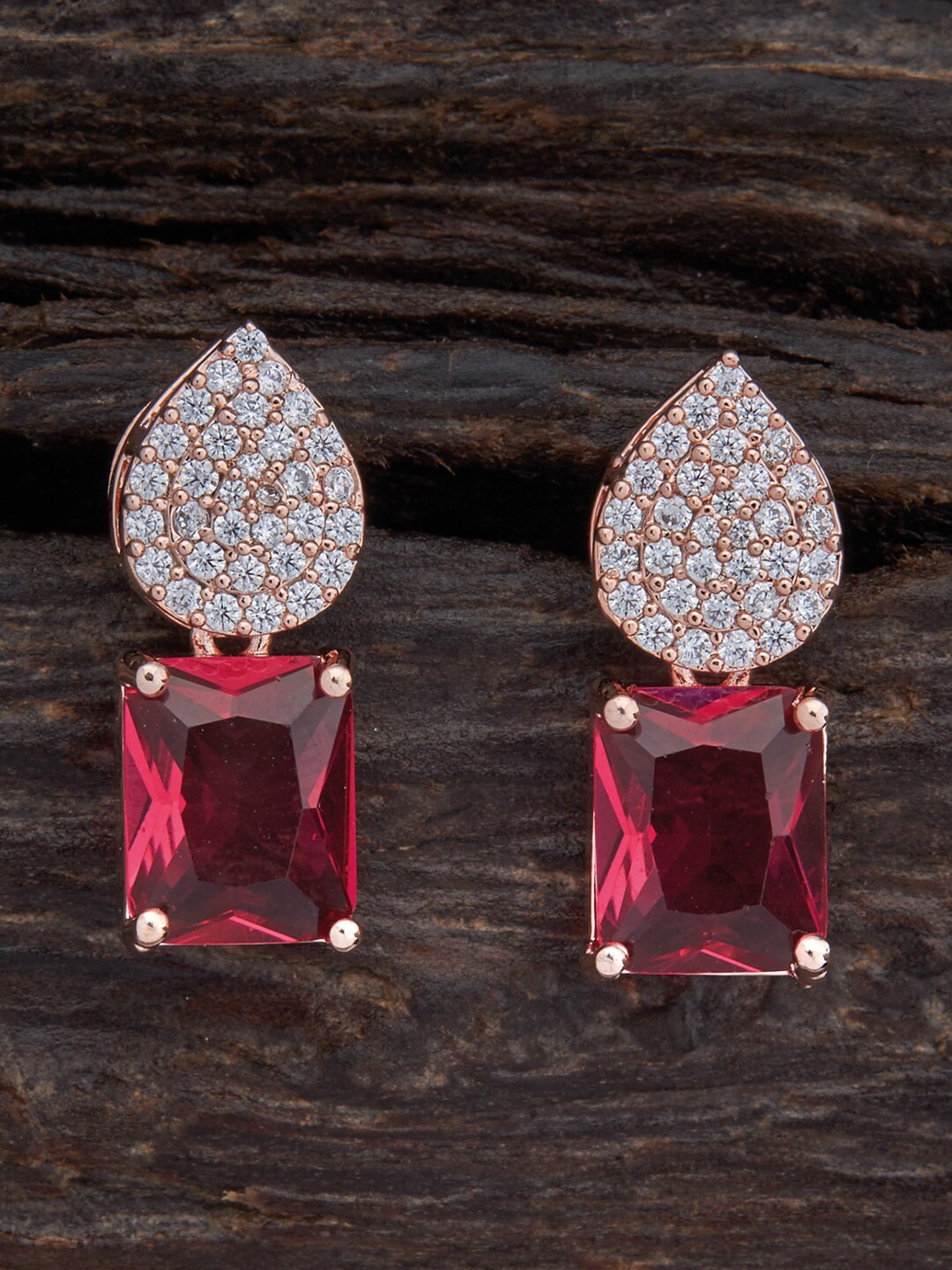 

Kushal's Fashion Jewellery Rose Gold-Plated Cubic Zirconia Square Drop Earrings, Pink