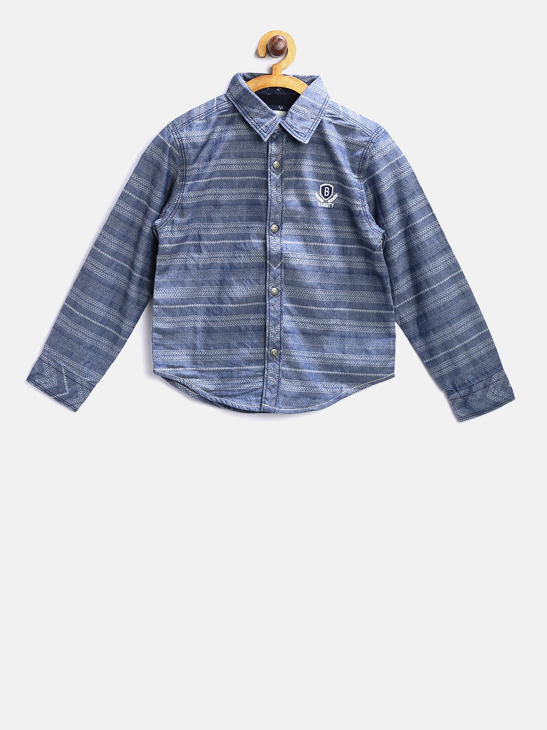 

Blue Giraffe Boys Blue Self Design Casual Shirt
