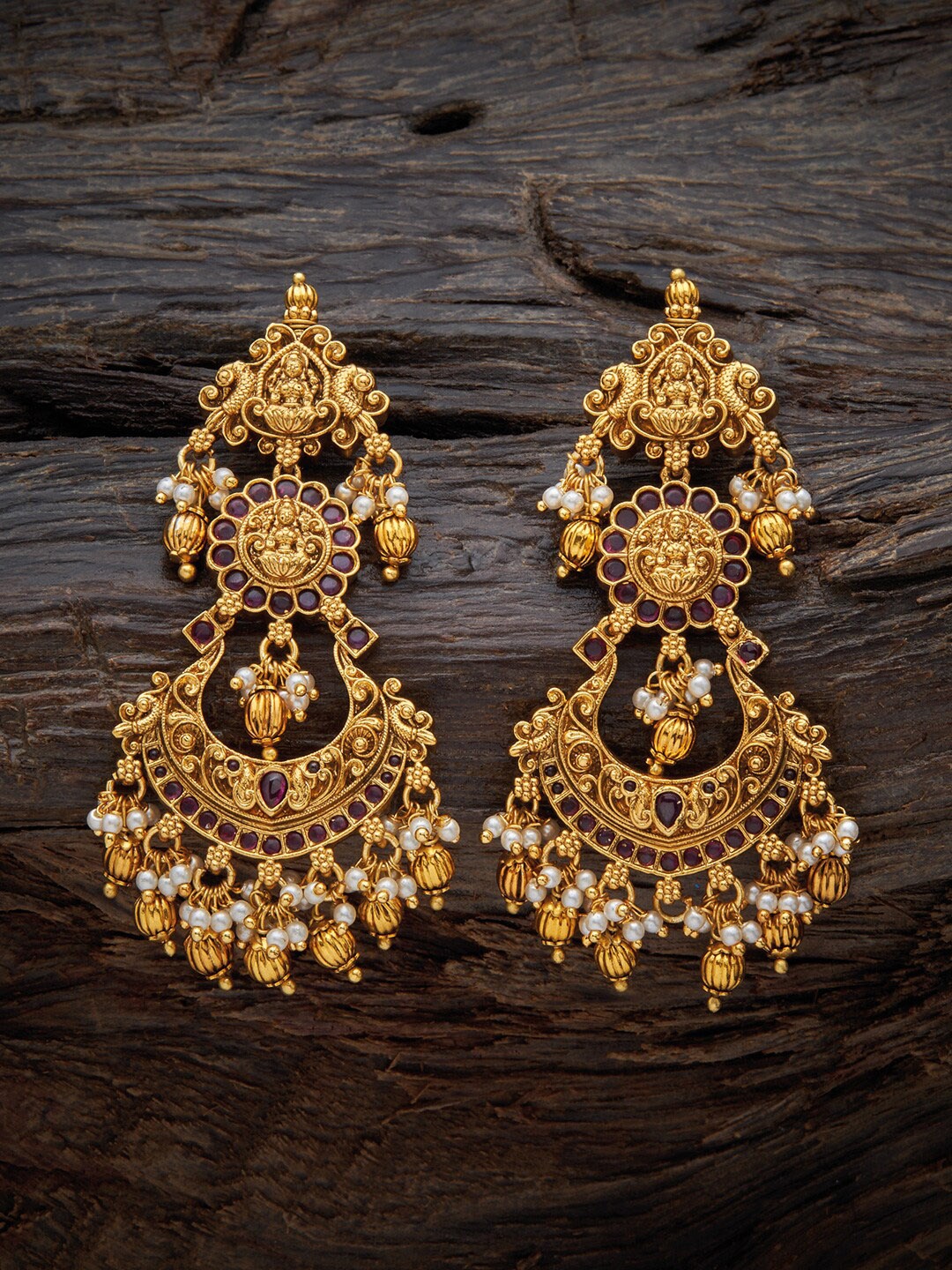 

Kushal's Fashion Jewellery Gold-Plated Crescent Shaped Jhumkas Earrings, Pink