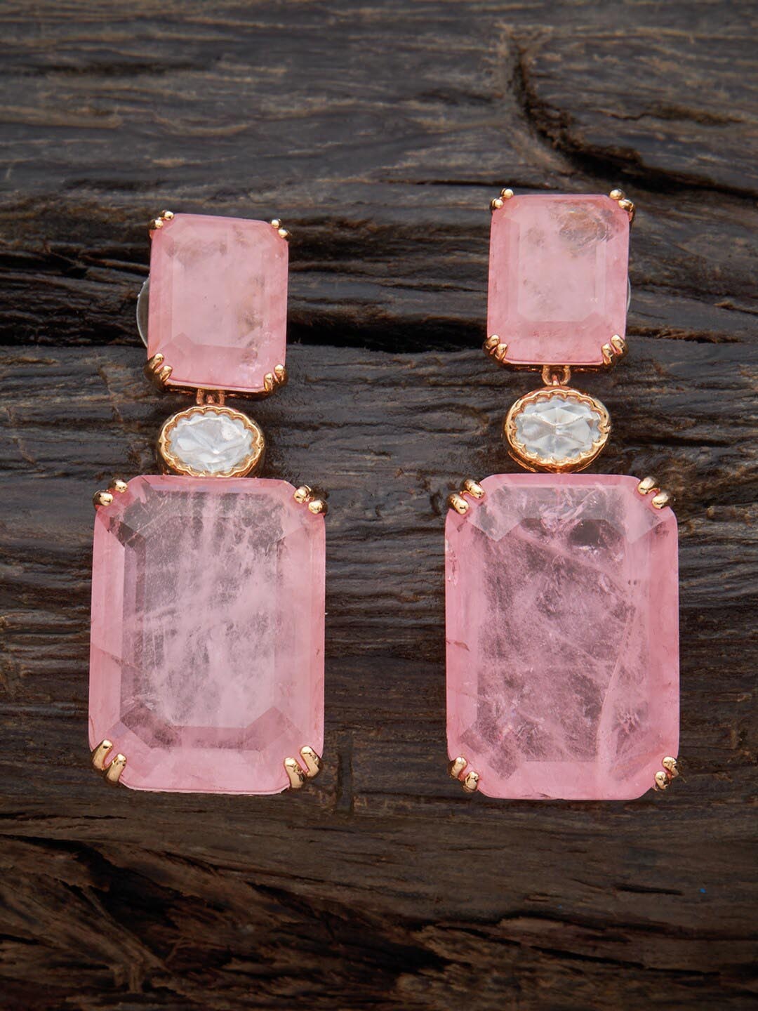 

Kushal's Fashion Jewellery Gold-Plated Cubic Zirconia Square Drop Earrings, Pink