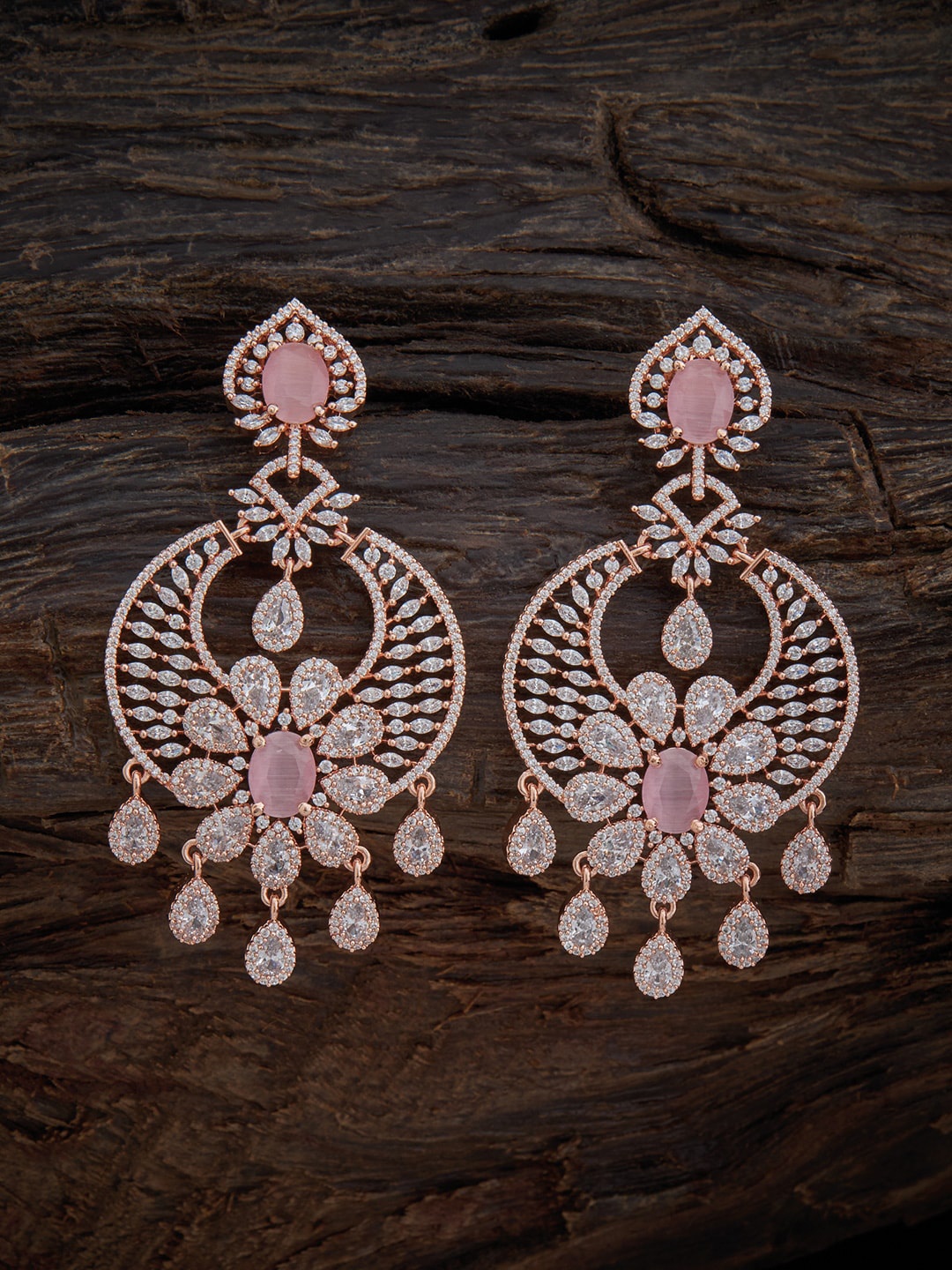 

Kushal's Fashion Jewellery Rose Gold-Plated Cubic Zirconia Floral Drop Earrings, Pink