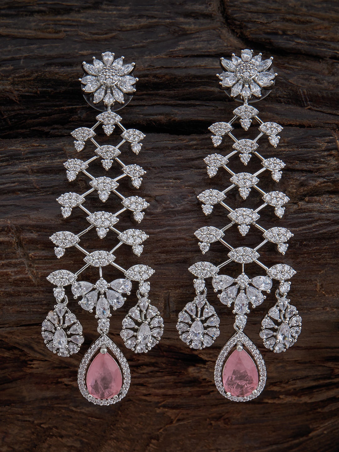 

Kushal's Fashion Jewellery Rhodium-Plated Cubic Zirconia Teardrop Shaped Drop Earrings, White