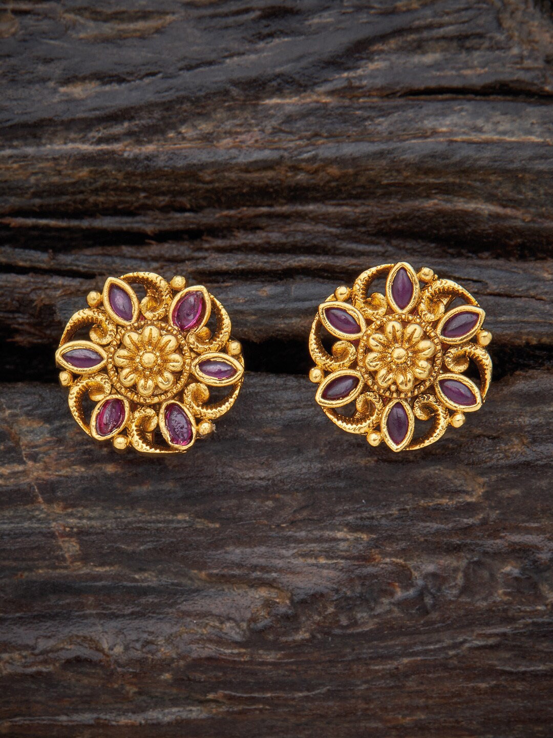 

Kushal's Fashion Jewellery Gold-Plated Floral Studs Earrings, Pink