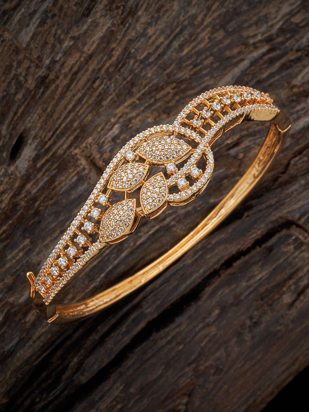 

Kushal's Fashion Jewellery Women Gold-Toned & White Cubic Zirconia Gold-Plated Kada Bracelet
