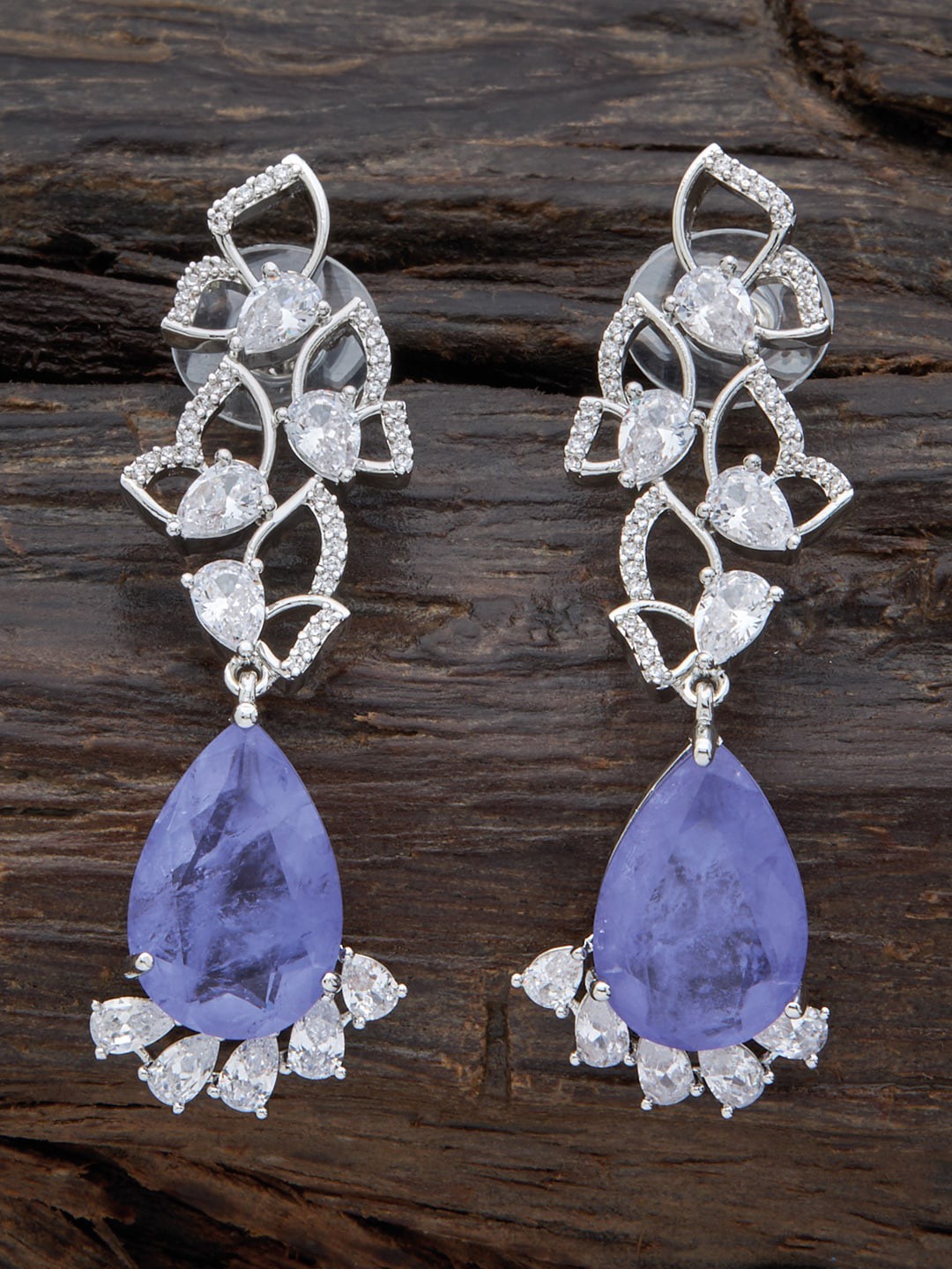 

Kushal's Fashion Jewellery Rhodium-Plated Teardrop Shaped Drop Earrings, Lavender