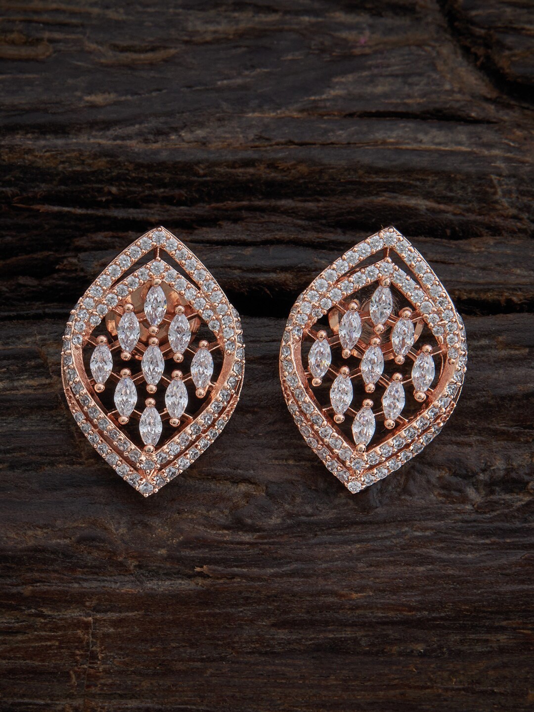 

Kushal's Fashion Jewellery Rose Gold-Plated Cubic Zirconia Leaf Shaped Studs Earrings, White