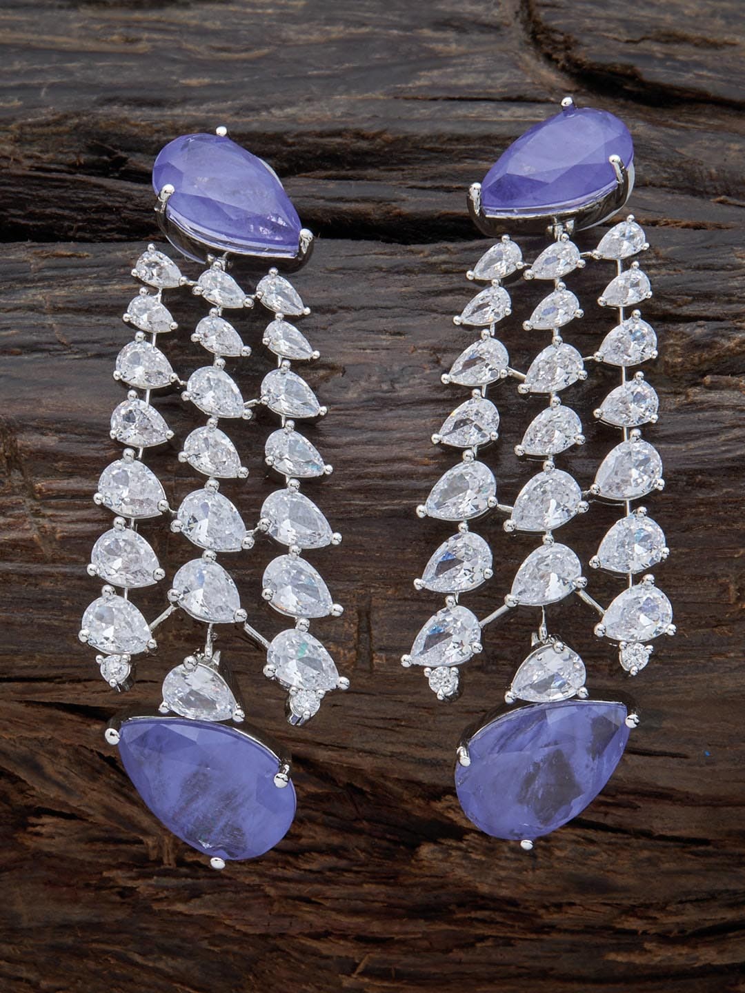 

Kushal's Fashion Jewellery Rhodium Plated Teardrop Shaped Drop Earrings, Lavender