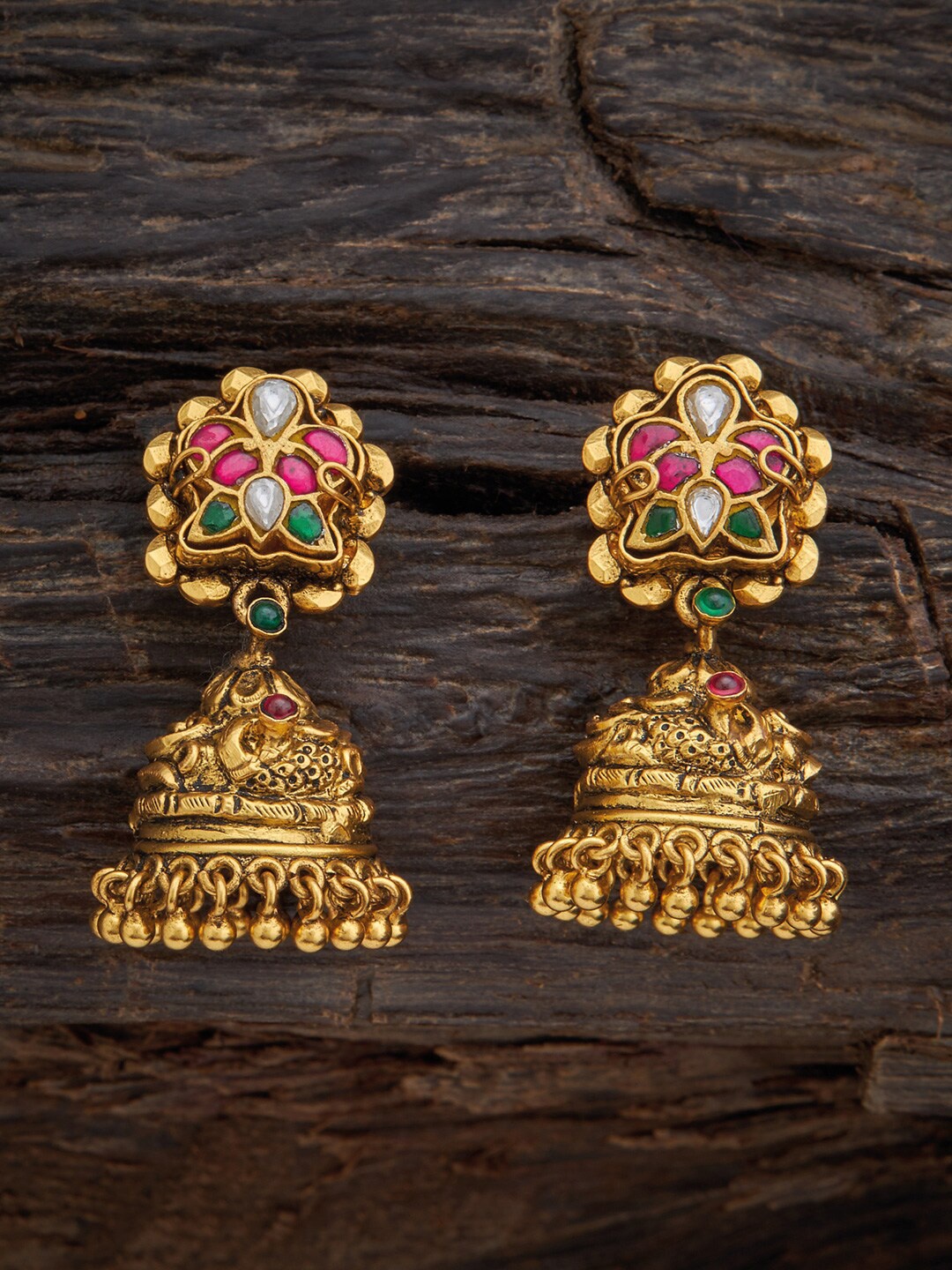 

Kushal's Fashion Jewellery 92.5 Pure Silver & Gold-Plated Dome Shaped Jhumkas Earrings, Pink