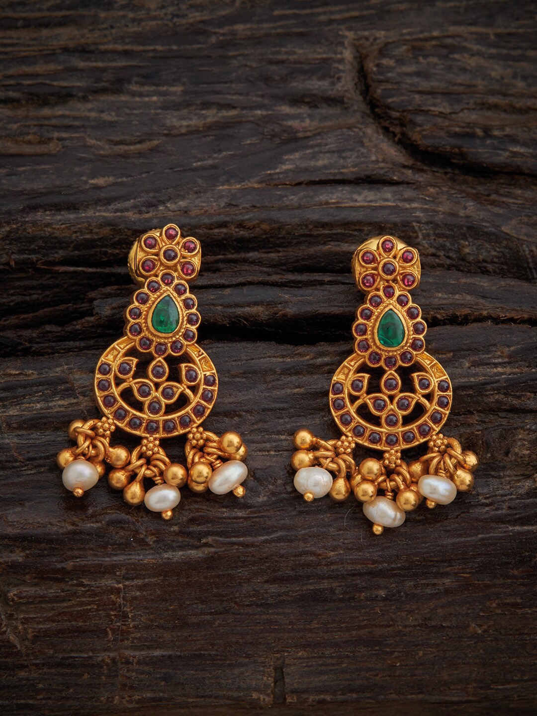 

Kushal's Fashion Jewellery 92.5 Pure Silver & Gold-Plated Temple Floral Drop Earrings, Pink