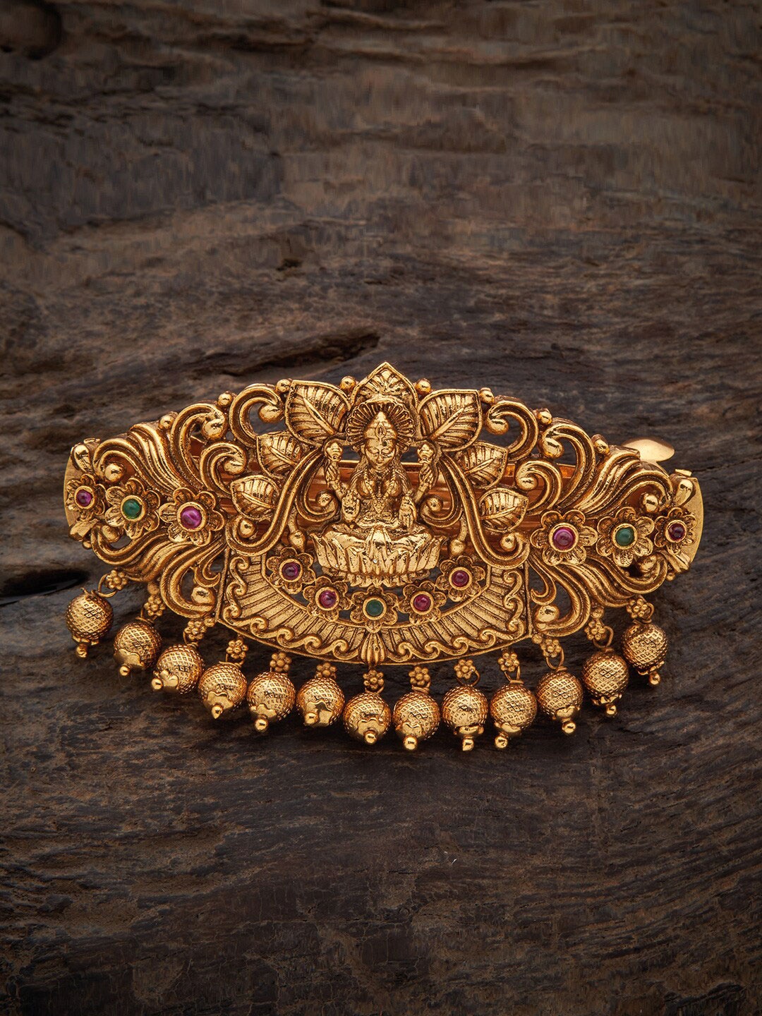 

Kushal's Fashion Jewellery Women Gold-Toned & Green Embellished French Barrette