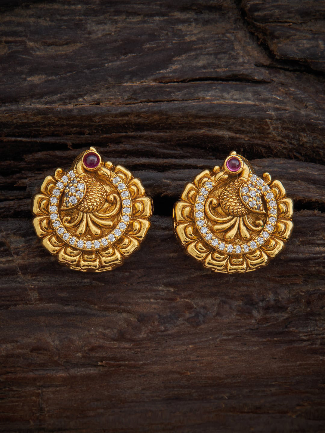 

Kushal's Fashion Jewellery 92.5 Pure Silver & Gold-Plated Peacock Shaped Studs Earrings, White