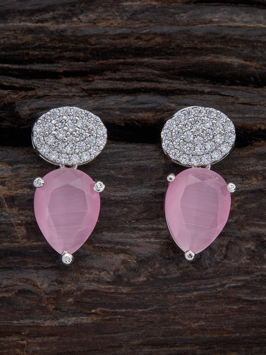 

Kushal's Fashion Jewellery Rhodium-Plated Cubic Zirconia Teardrop Shaped Drop Earrings, Pink