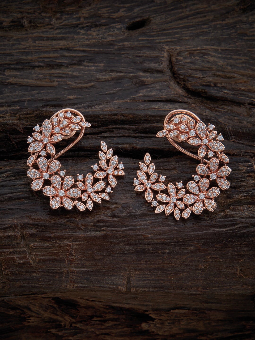 

Kushal's Fashion Jewellery Rose Gold-Plated Cubic Zirconia Floral Studs Earrings, White