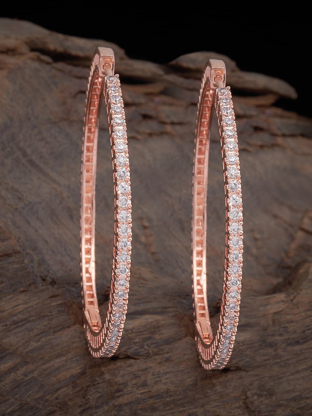 

Kushal's Fashion Jewellery Rose Gold Plated Cubic Zirconia Circular Hoop Earrings, White