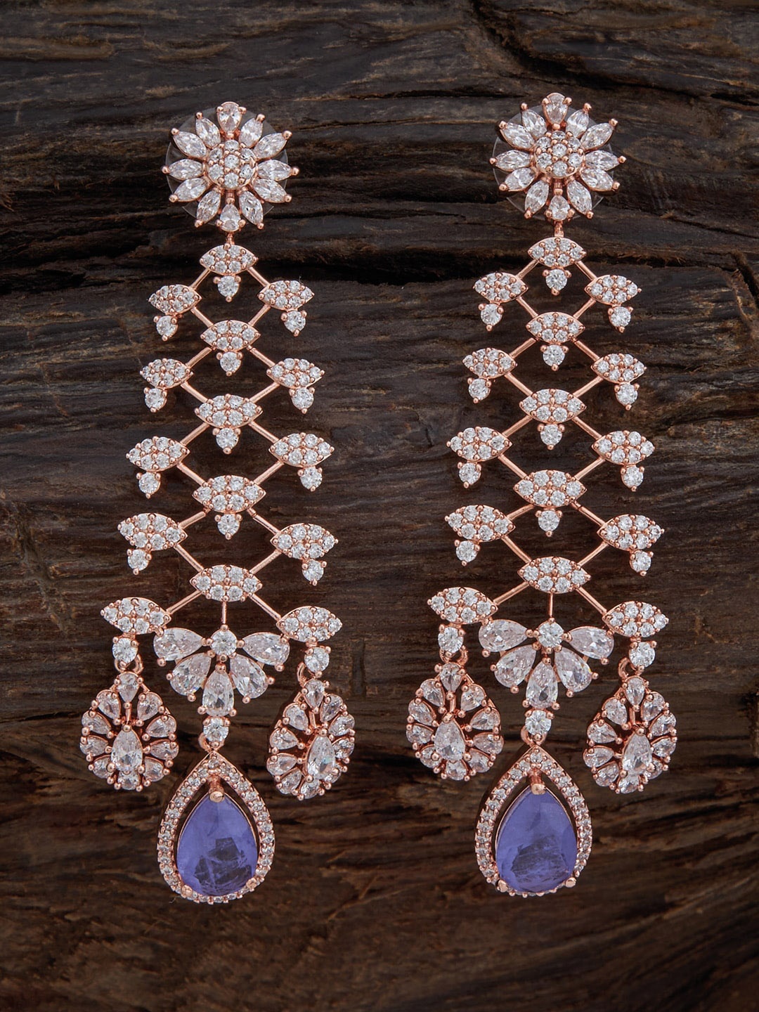 

Kushal's Fashion Jewellery Rose Gold Plated Teardrop Shaped Drop Earrings, White