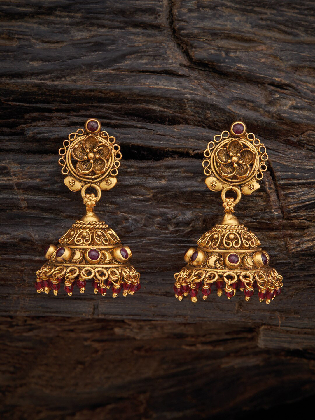 

Kushal's Fashion Jewellery 92.5 Pure Silver & Gold-Plated Classic Jhumkas Earrings, Maroon