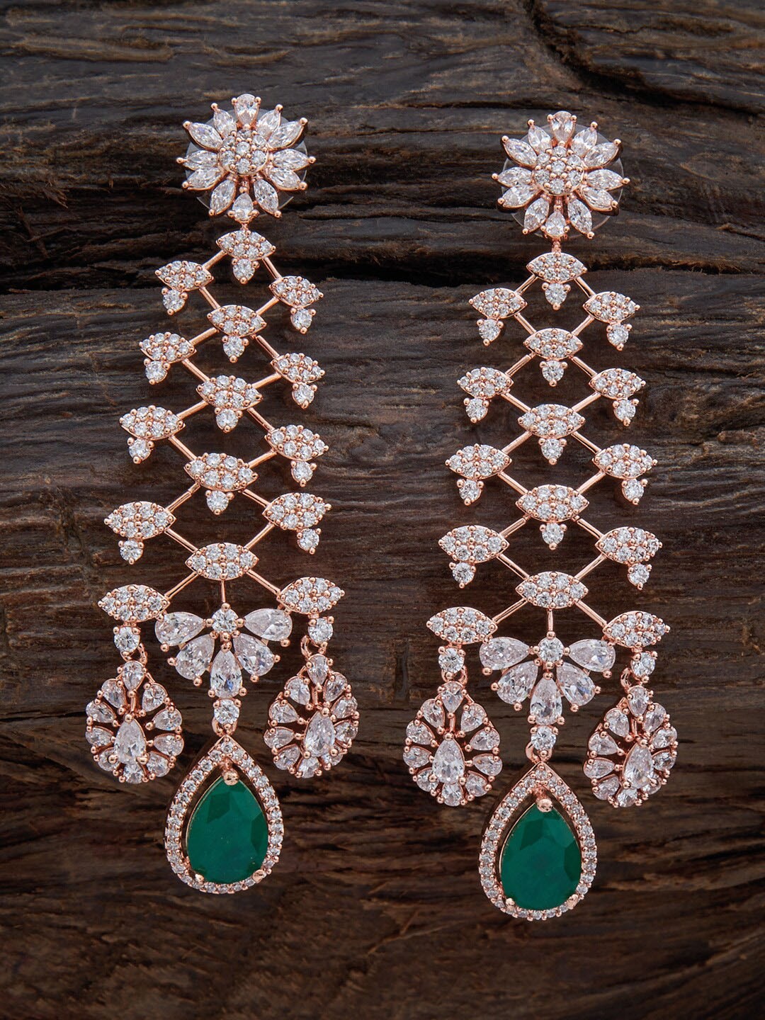 

Kushal's Fashion Jewellery Rose Gold Plated Teardrop Shaped Drop Earrings, Green