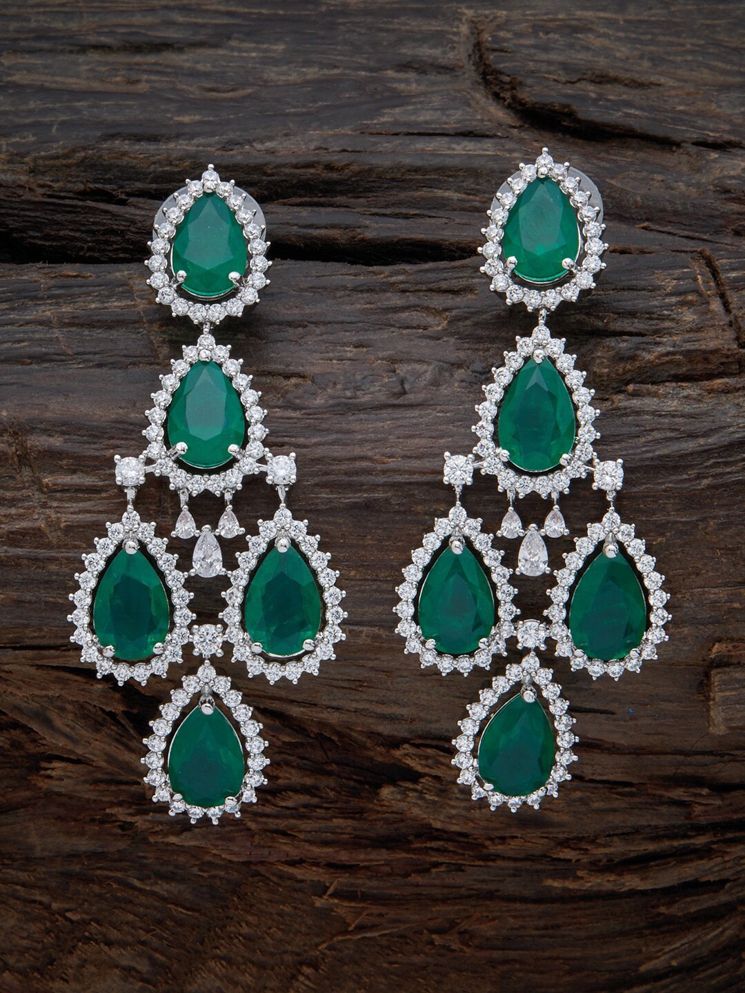 

Kushal's Fashion Jewellery Rhodium Plated Teardrop Shaped Studs Earrings, Green