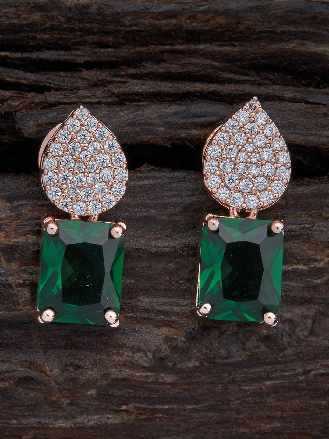 

Kushal's Fashion Jewellery Rose Gold Plated Square Studs Earrings, Green