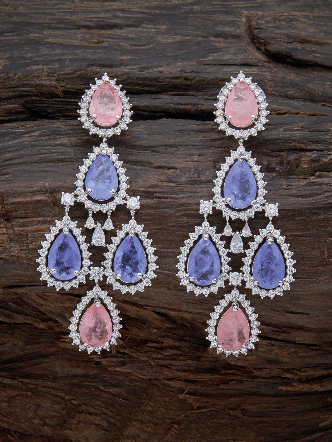 

Kushal's Fashion Jewellery Rhodium Plated Teardrop Shaped Studs Earrings, Pink