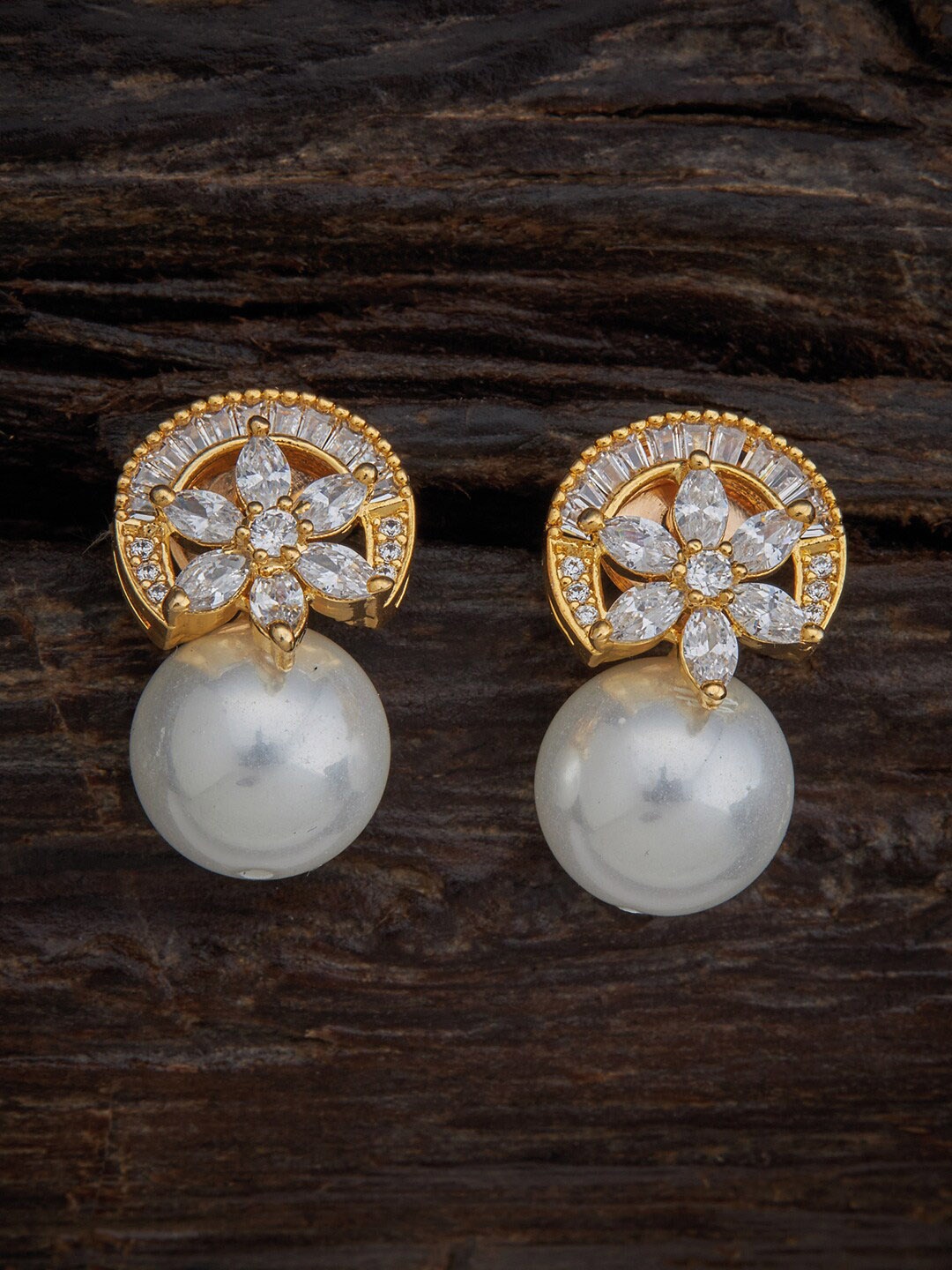 

Kushal's Fashion Jewellery Gold Plated Spherical Studs Earrings, White