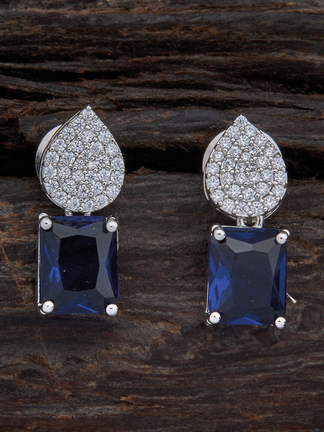 

Kushal's Fashion Jewellery Rhodium Plated Square Studs Earrings, Blue