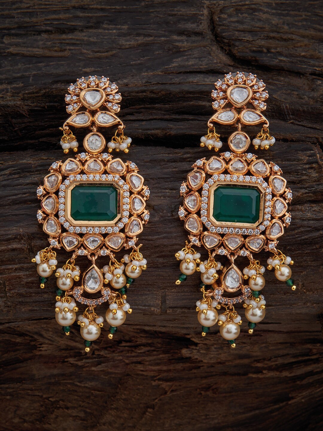 

Kushal's Fashion Jewellery Gold-Plated Floral Drop Earrings, Green