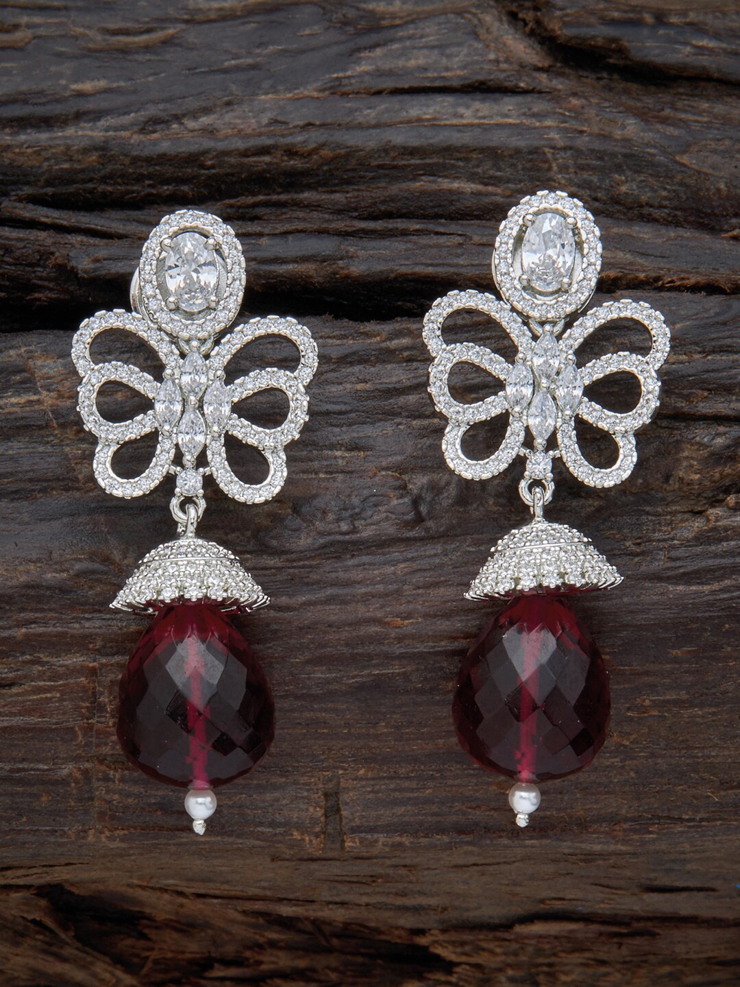 

Kushal's Fashion Jewellery Rhodium Plated Floral Drop Earrings, Red