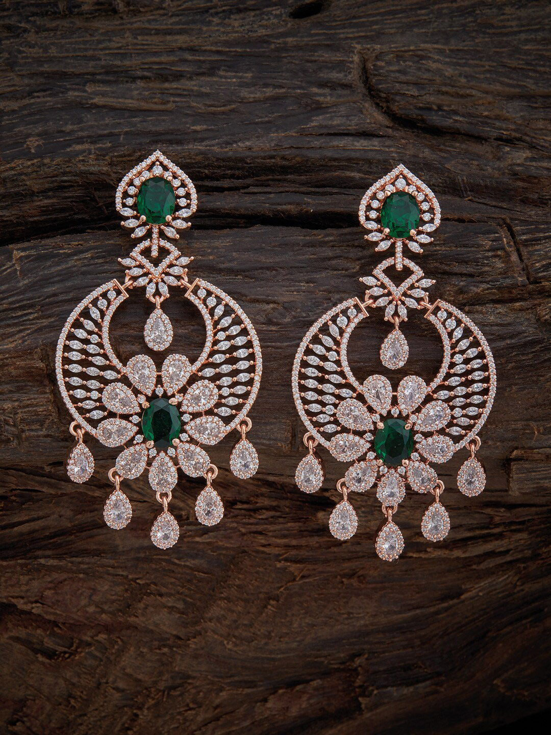 

Kushal's Fashion Jewellery Rose Gold Plated Floral Drop Earrings, Green