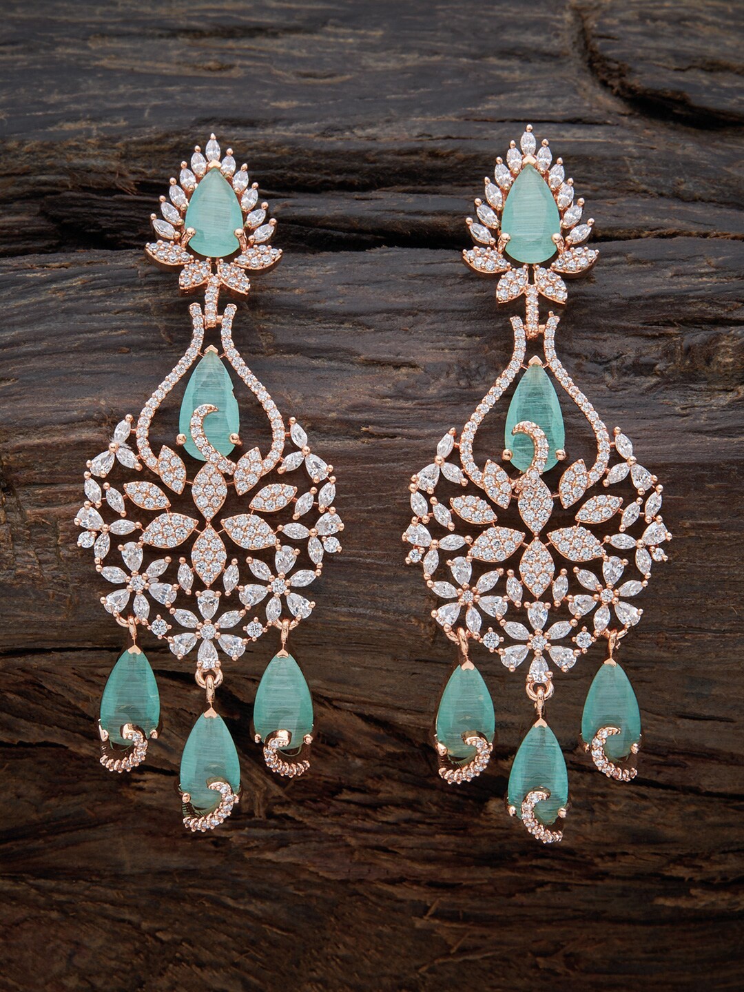 

Kushal's Fashion Jewellery Rose Gold Plated Teardrop Shaped Drop Earrings, Sea green