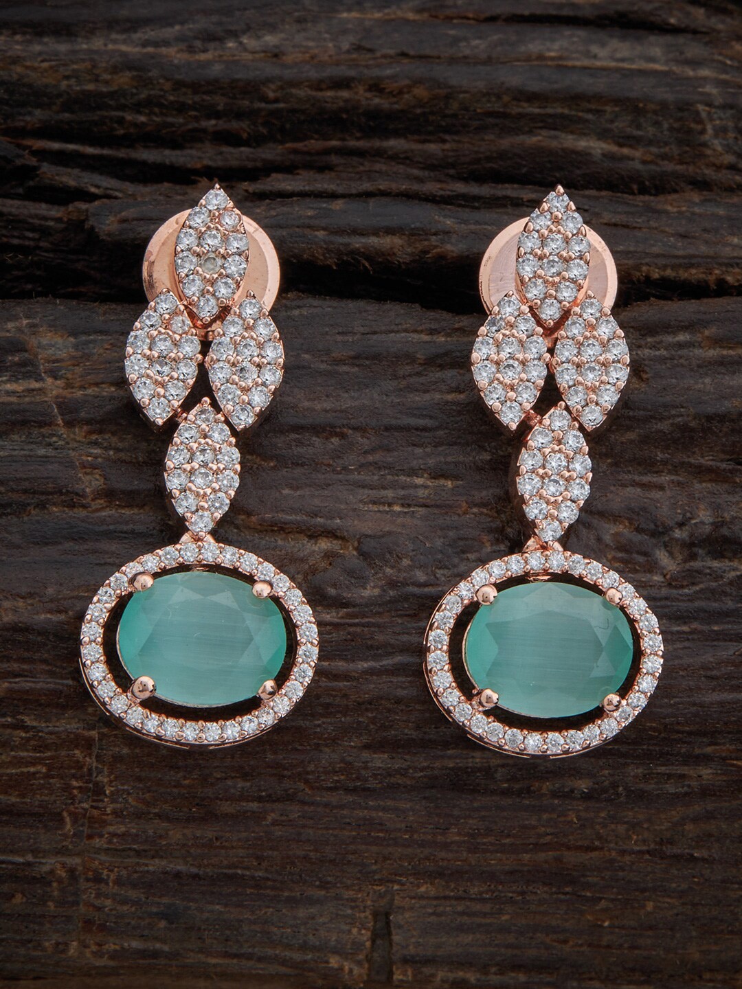 

Kushal's Fashion Jewellery Rose Gold Plated Leaf Shaped Drop Earrings, Sea green