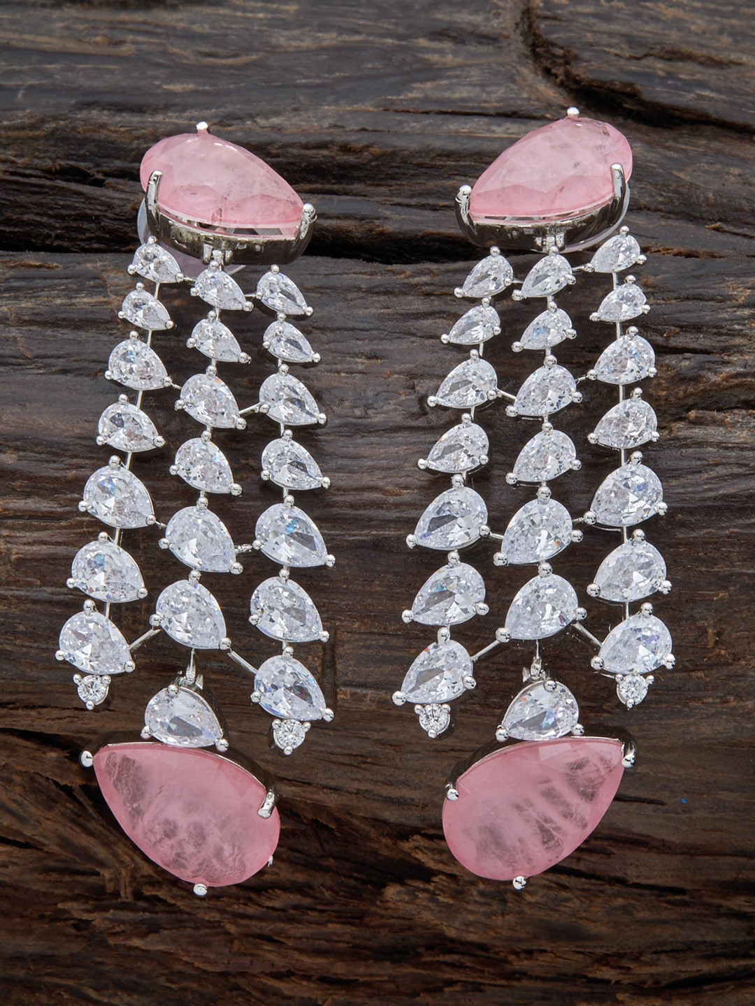 

Kushal's Fashion Jewellery Rhodium Plated Teardrop Shaped Drop Earrings, Pink
