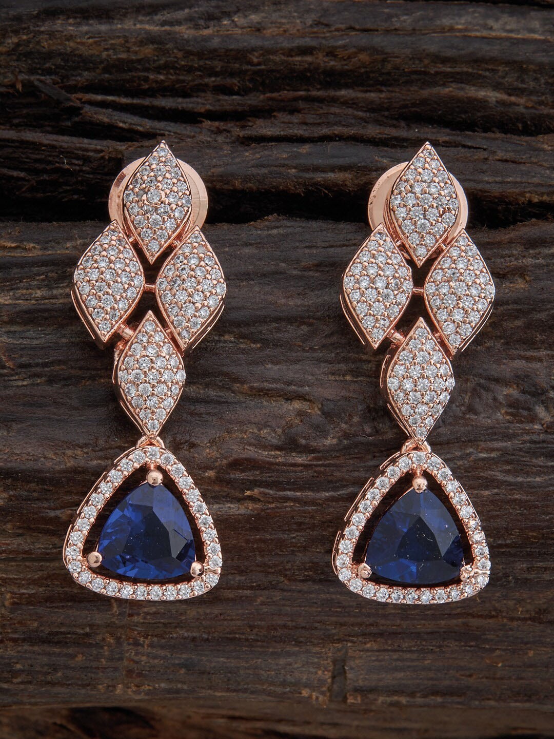 

Kushal's Fashion Jewellery Rose Gold Plated Leaf Shaped Drop Earrings, Blue