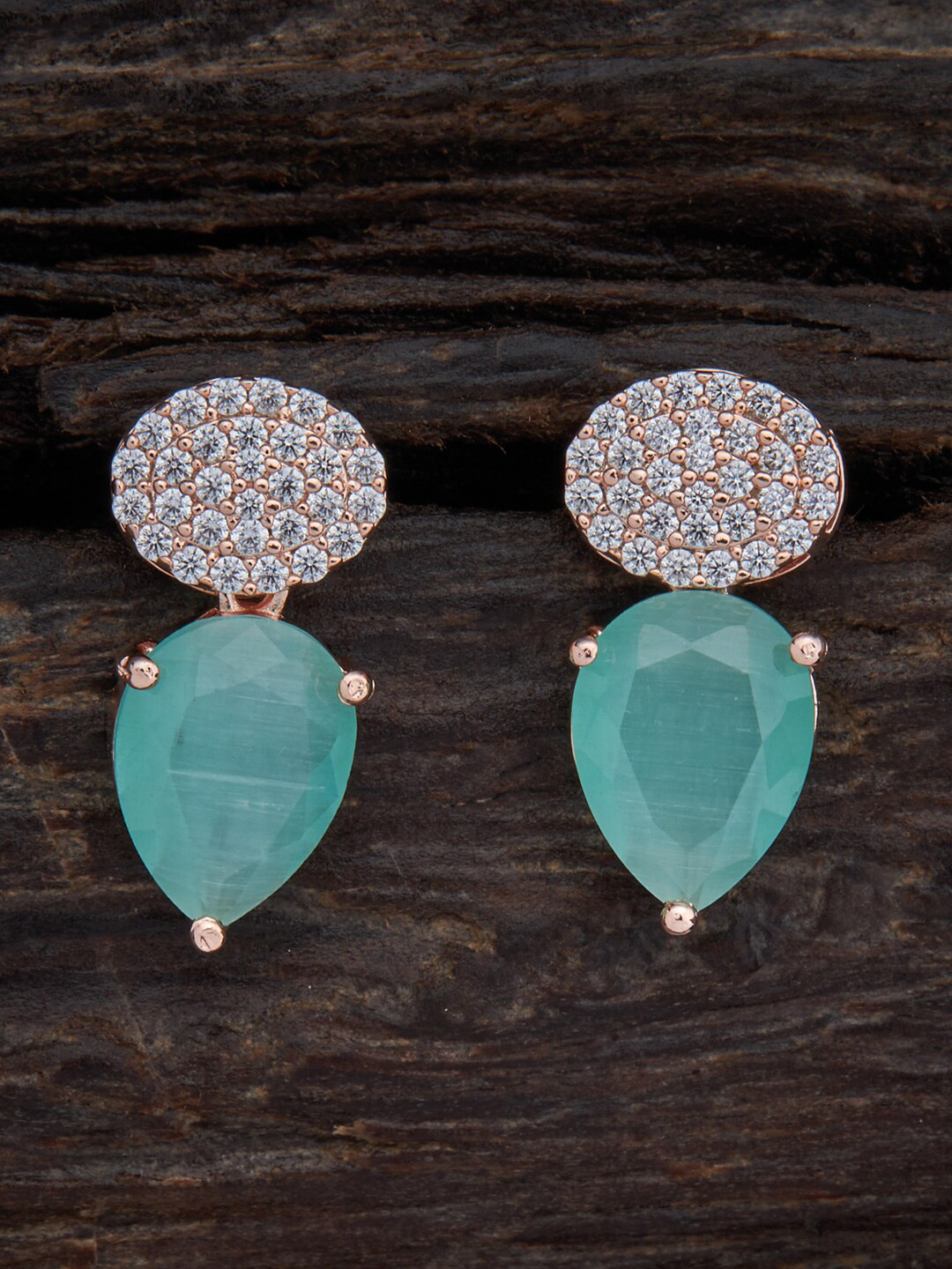 

Kushal's Fashion Jewellery Rose Gold Plated Circular Studs Earrings, Sea green