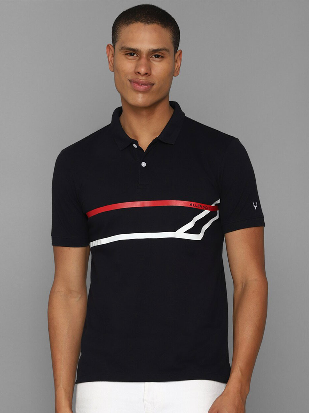 

Allen Solly Men Striped Polo Collar T-shirt, Navy blue