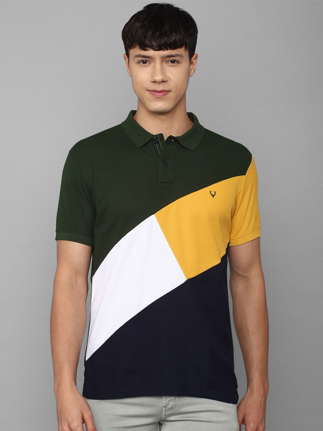 

Allen Solly Men Colourblocked Cotton Polo Collar T-shirt, Olive