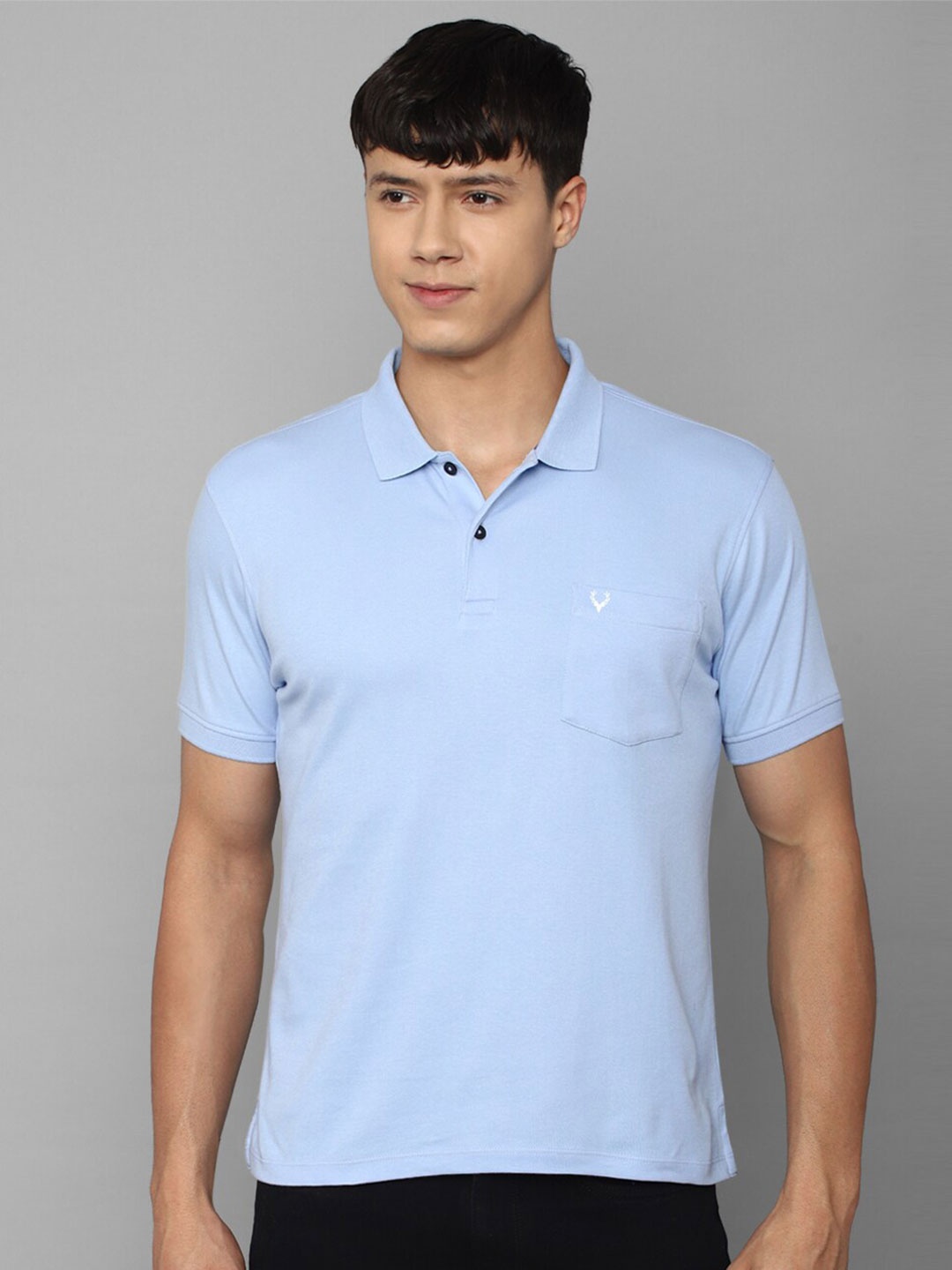 

Allen Solly Men Solid Cotton Polo Collar T-shirt, Turquoise blue