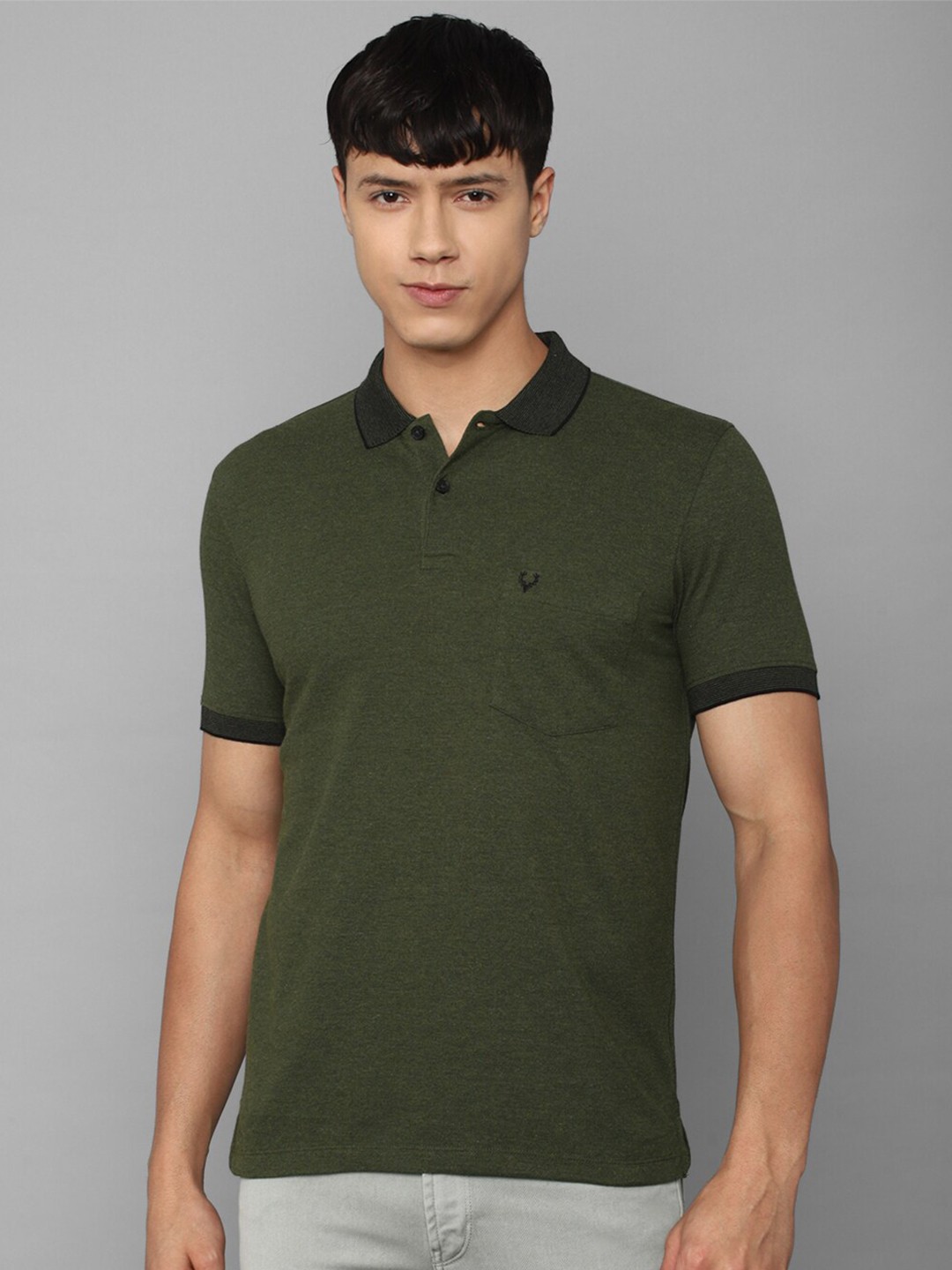

Allen Solly Men Solid Cotton Polo Collar T-shirt, Olive